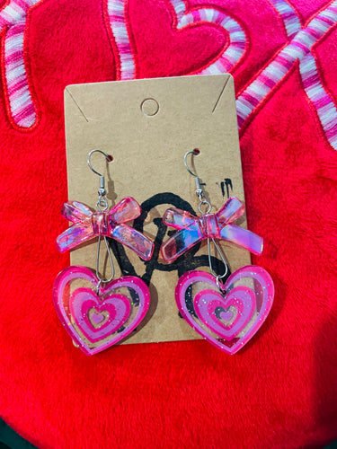 Pink Bow & Hearts Earring