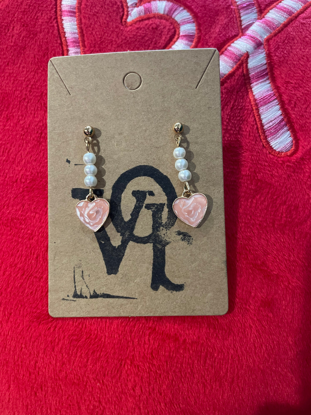 3 Pearl Pink Heart Earrings